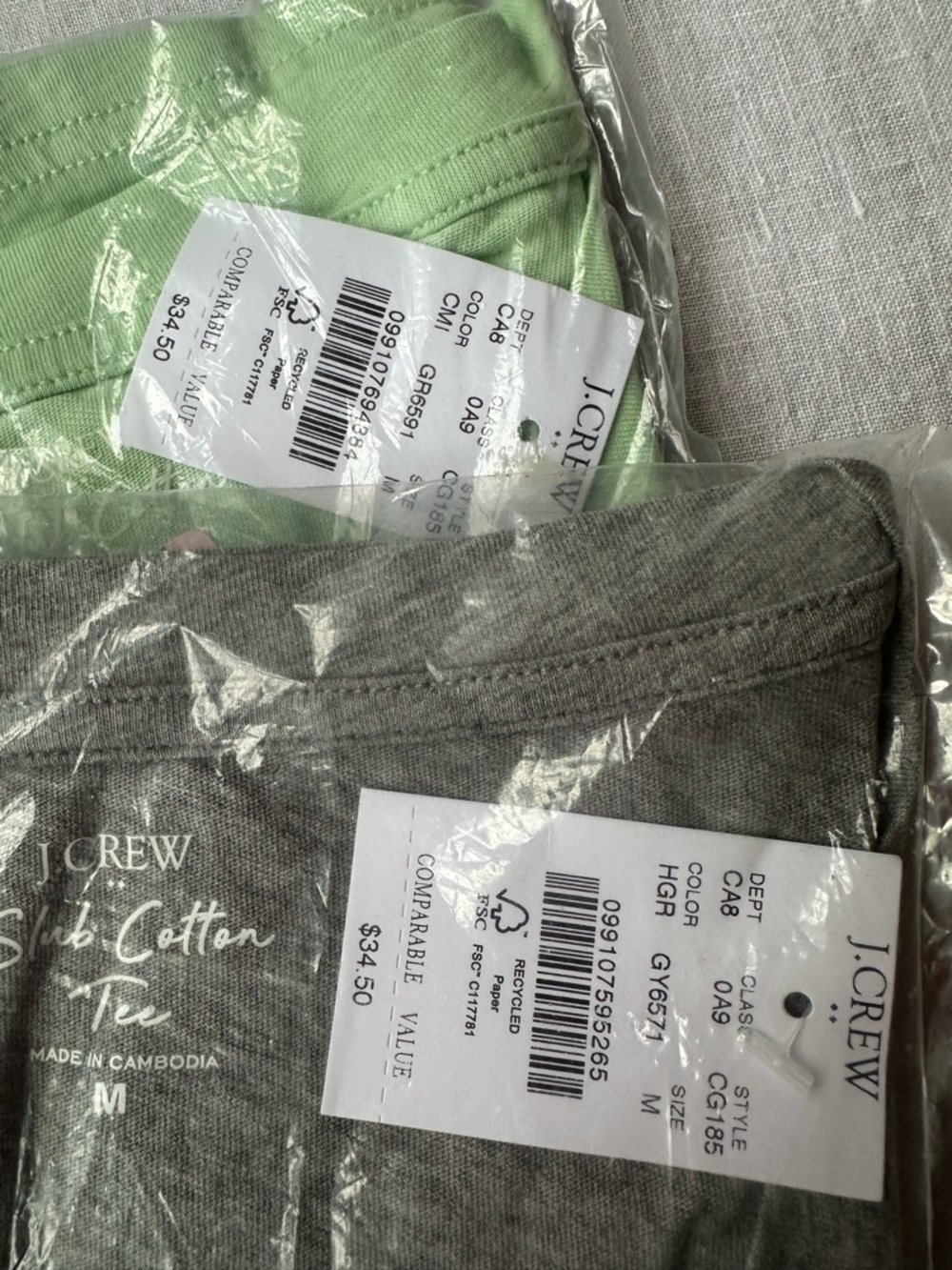 J.Crew Slub Cotton Tee V neck. Grey & Light Green. M - Picture 4 of 4